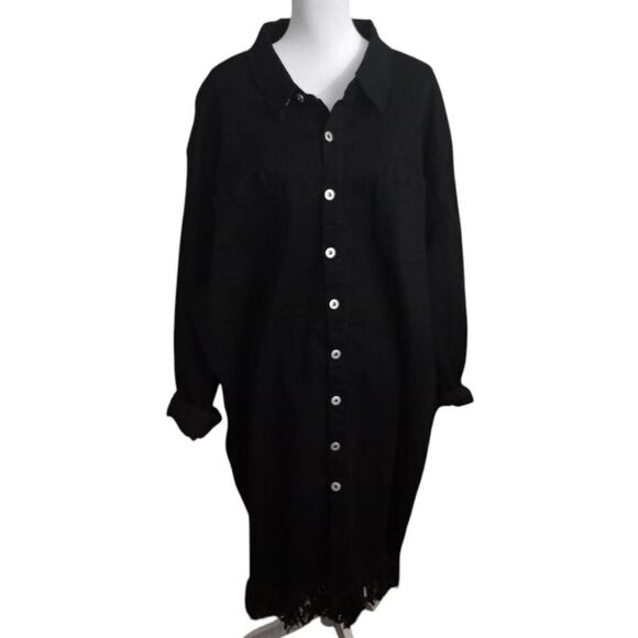 ASHLEY STEWART BLACK DENIM FRINGE DRESS SZ.32 NWT. - Picture 1 of 8